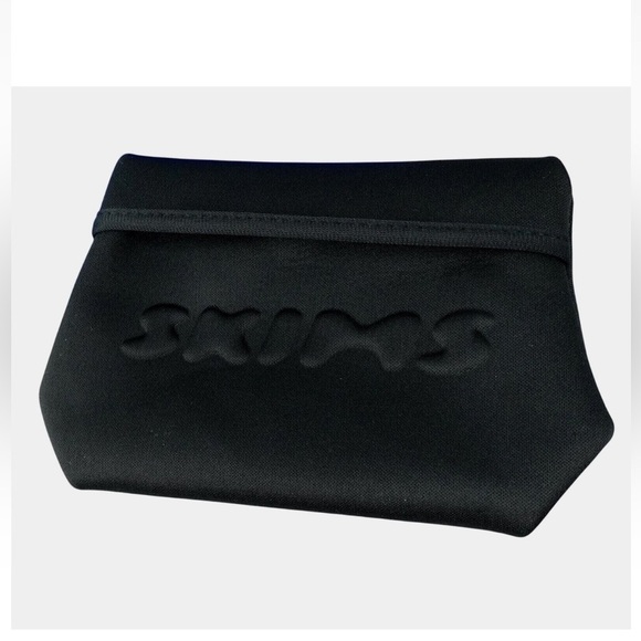 SKIMS Handbags - SKIMS Neoprene Pouch Black Rubberized Raised Print Logo Makeup Purse Organizer.